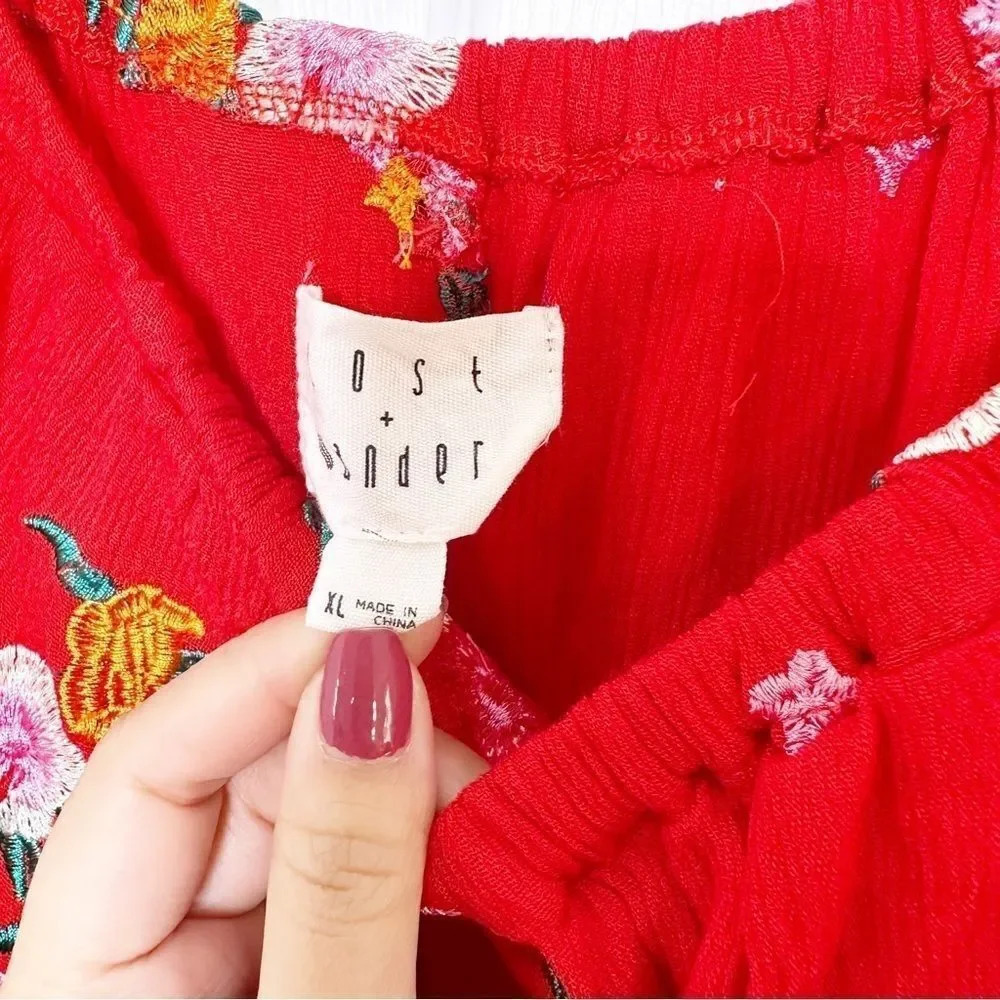 LOST + WANDER Off Shoulder‎ Red Floral Midi Flowy Dress Size XL - Picture 3 of 6